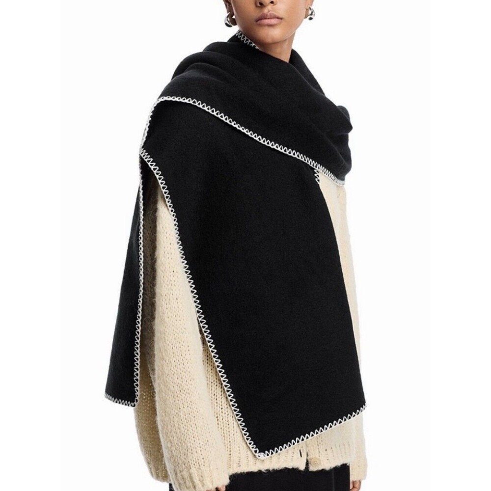 AQUA Women's Whipstitch Scarf Soft and Cozy Black One Size 14"W x 87"W